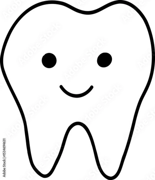 Obraz Human body element hand drawn outline, Cute smiling tooth illustration with a friendly expression.