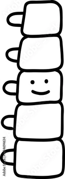 Obraz Human body element hand drawn outline, Stacked mugs with a smiling face character.