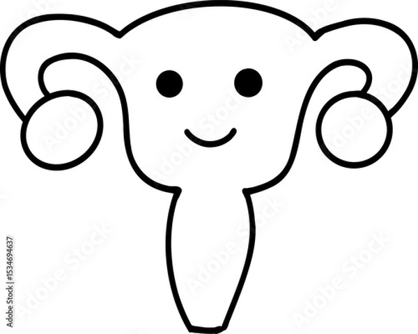 Obraz Human body element hand drawn outline, Cute cartoon representation of a uterus with a smiling face.