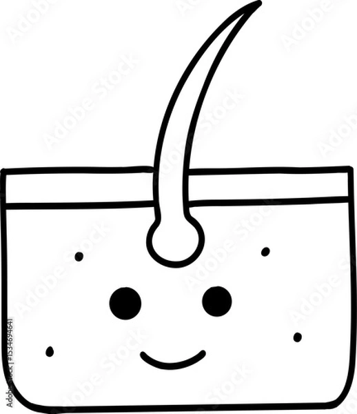 Obraz Human body element hand drawn outline, Cute cartoon character with a smiling face and a hair strand.