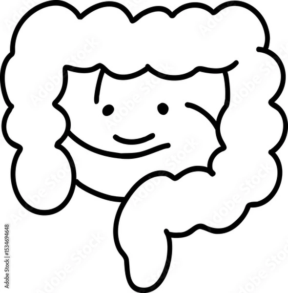 Obraz Human body element hand drawn outline, Happy cartoonish intestine character with a smile.