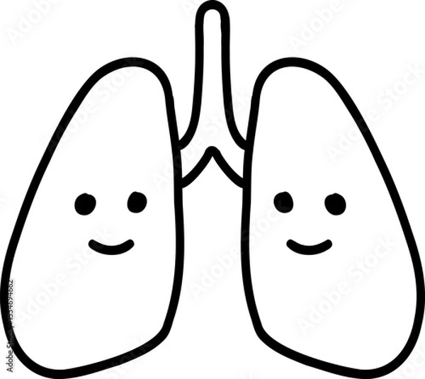 Obraz Human body element hand drawn outline, Cute cartoon lungs with smiling faces and a joyful expression.