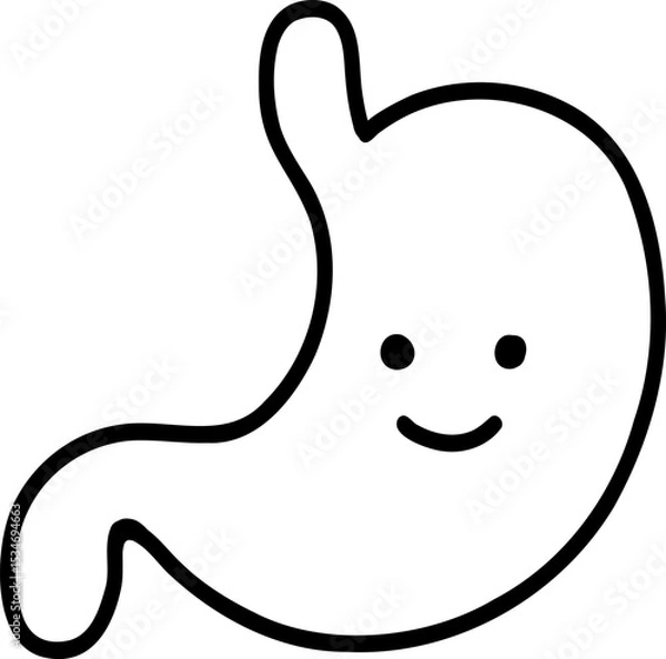Obraz Human body element hand drawn outline, Cute cartoon stomach character with a smiling face.
