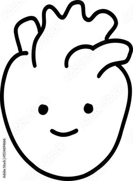 Obraz Human body element hand drawn outline, Cute heart character with a smiling face and cartoonish design.