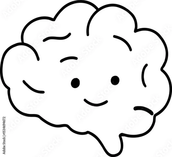 Obraz Human body element hand drawn outline, Cute cartoon brain with a smiling face illustration.