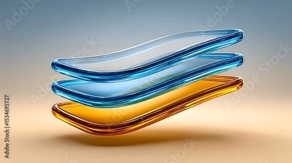 Fototapeta 3D glass layers floating above a soft glowing background