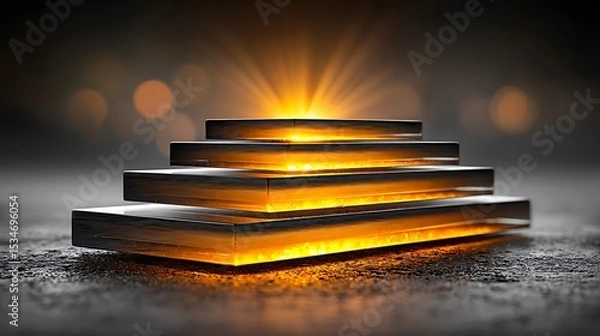 Fototapeta 3D glass layers floating above a soft glowing background