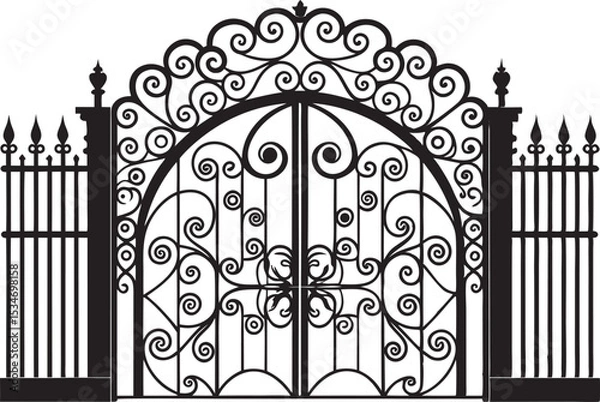 Fototapeta This collection of black and white images showcases various gate designs, ranging from simple entryways to more elaborate and decorative structures.