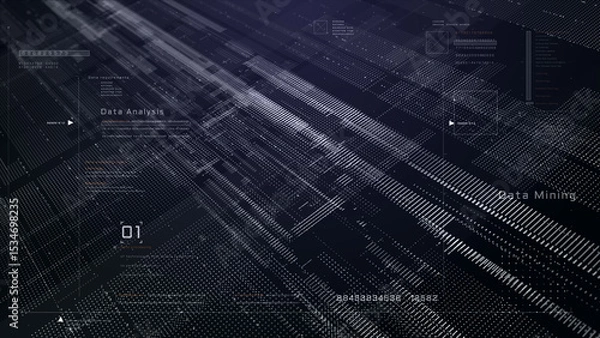 Fototapeta Futuristic digital landscape with abstract data mining visuals, advanced analytics, and high-tech cyberspace design for technology and AI concepts 3d Rendering