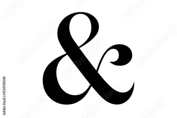 Fototapeta Black typographic ampersand symbol floating against transparent backdrop, serving graphic design purposes