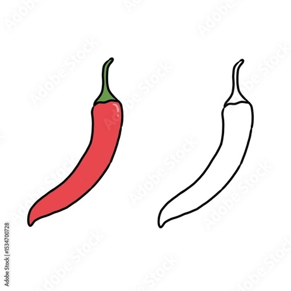 Fototapeta Chili picture. Chili sketch. Chili coloring