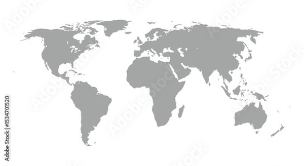 Fototapeta Solid Grey World Map Silhouette Vector for Geographic Infographics