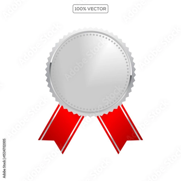 Obraz Silver stamp with ribbons isolated on transparant background. Luxury seal. Vector design element.