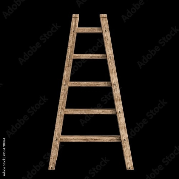 Fototapeta Simple utility ladder with rustic wooden finish and five steps, designed for safety and stability, perfect for various household tasks and projects