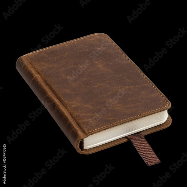 Fototapeta Small leatherbound scripture pocket book with rich brown finish, featuring ribbon bookmark and classic design, perfect for personal reflection and note taking