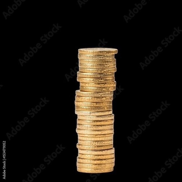 Fototapeta Stack of coins growing taller from left to right, symbolizing wealth and prosperity. shiny gold coins reflect light, creating appealing visual that evokes sense of financial growth and success
