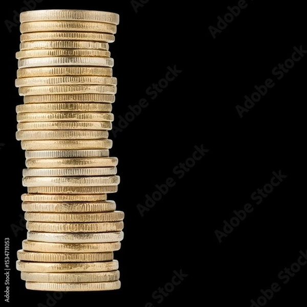 Fototapeta Stack of coins growing taller from left to right, symbolizing wealth and prosperity. shiny gold coins reflect light, creating appealing visual effect