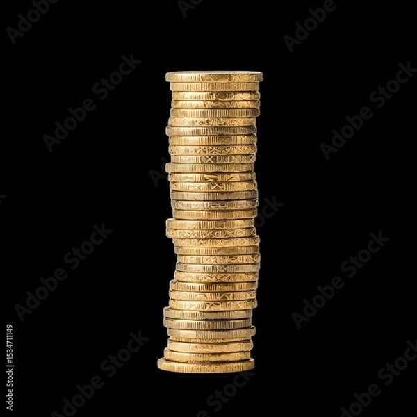 Fototapeta Stack of gold coins arranged in ascending order, showcasing their shiny surfaces and intricate designs, symbolizing wealth and prosperity