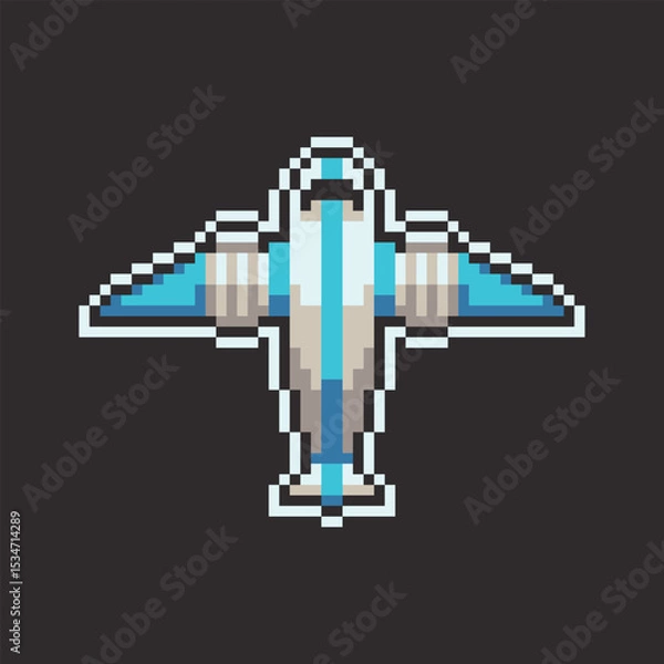Fototapeta this is plane icon in pixel art with colorful color and black background ,this item good for presentations,stickers, icons, t shirt design,game asset,logo and your project.