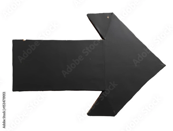 Fototapeta Black cardboard arrow transparent PNG 3d rendered paper direction signal pointer or way indicator graphic symbol