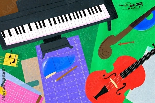 Obraz Colorful musical instruments arranged on a surface.