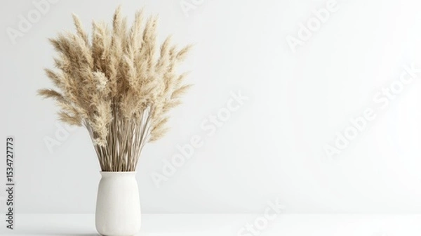 Fototapeta 3D render of dried pampas grass in tall vase on white background