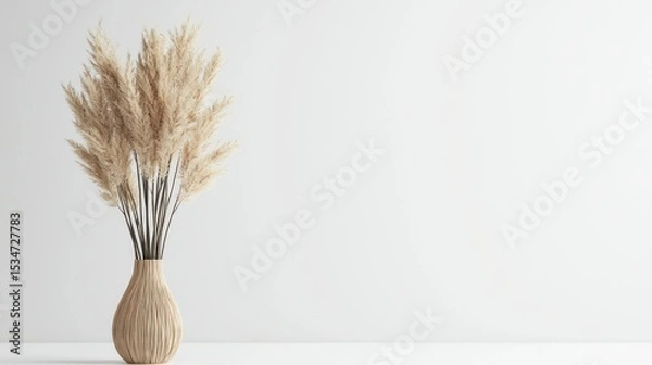 Fototapeta 3D render of dried pampas grass in tall vase on white background