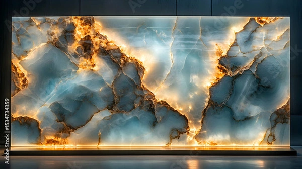 Obraz Elegant Blue and Gold Onyx Wall Panel with Backlighting in Modern Space