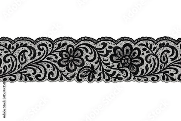 Fototapeta Delicate lace ribbon featuring intricate floral pattern, rendering vintage elegance against transparent backdrop