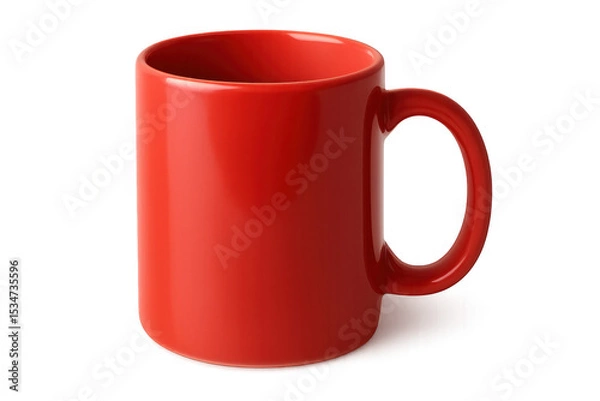 Fototapeta Classic red mug isolated on transparent background, perfect for showcasing designs or representing warm beverages