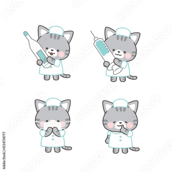 Fototapeta サバトラネコの看護師　ポーズセット2