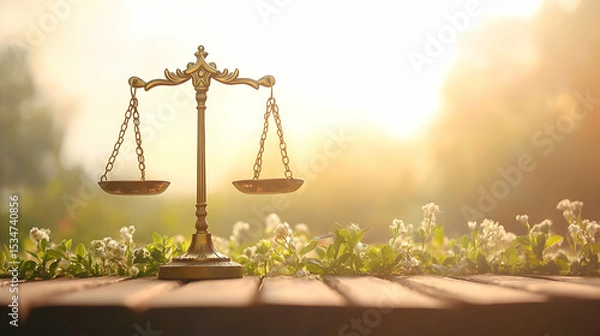 Obraz Balanced Scales of Justice Against Soft Sunset Background