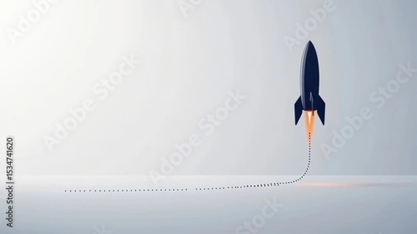 Fototapeta Rocket launching into the future, leaving a trail