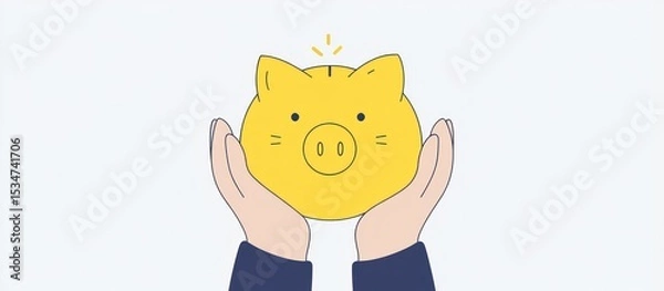Fototapeta Hands protecting a piggy bank