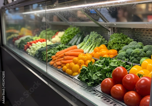 Obraz Colorful fresh produce display in refrigerated case