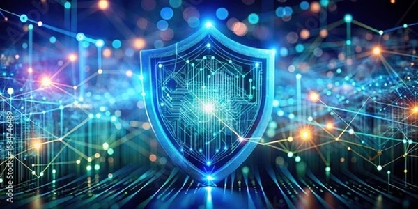 Fototapeta AI Cybersecurity: Bokeh Effect - Digital Shield, Data Protection, Network Security