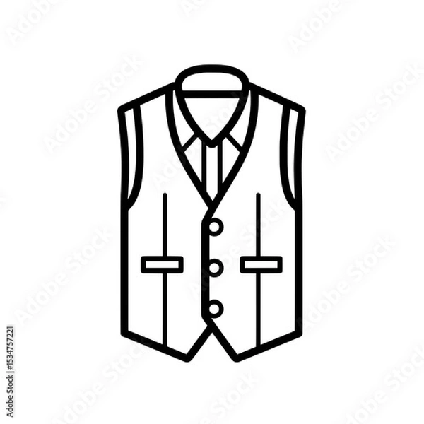 Fototapeta Elegant outline icon of a formal vest with collar and three buttons, suitable for menswear or fashion-related projects.
