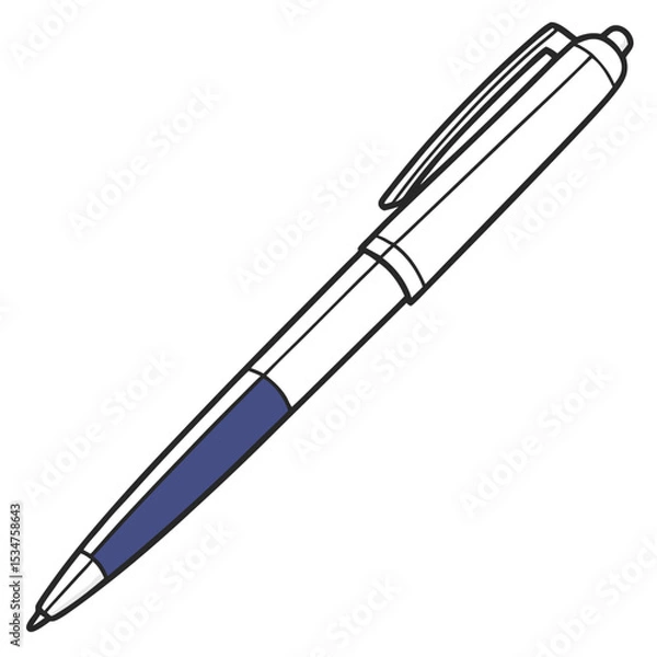 Obraz Simple line drawing of a blue ballpoint pen
