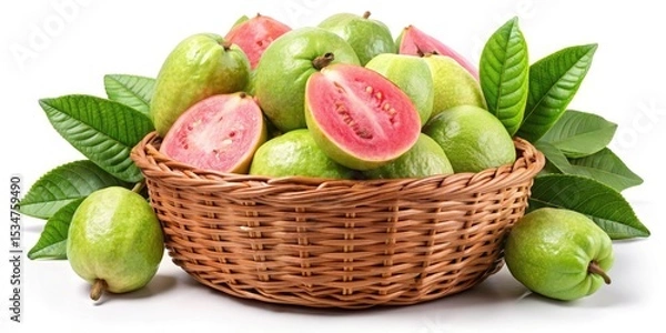 Obraz Guava Basket Still Life: High-Resolution PNG Image for Food, Product, and Culinary Designs