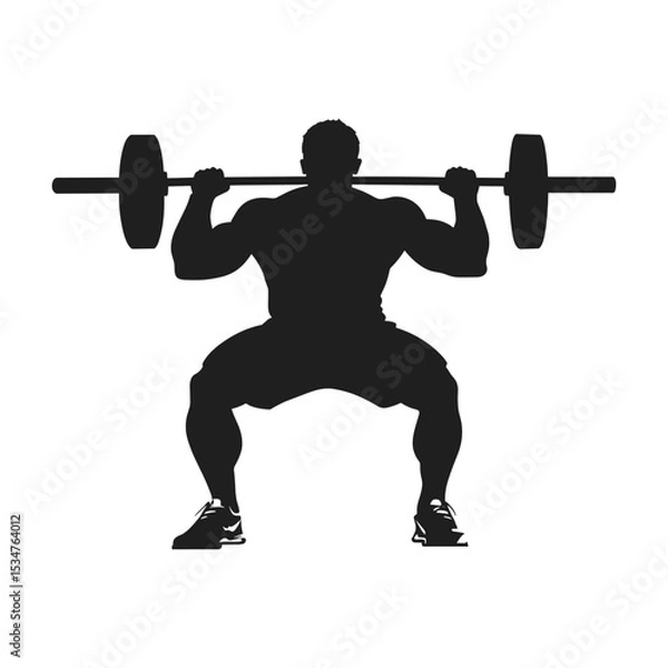 Obraz Weightlifter Silhouette Squatting with Barbell - Powerlifting Vector