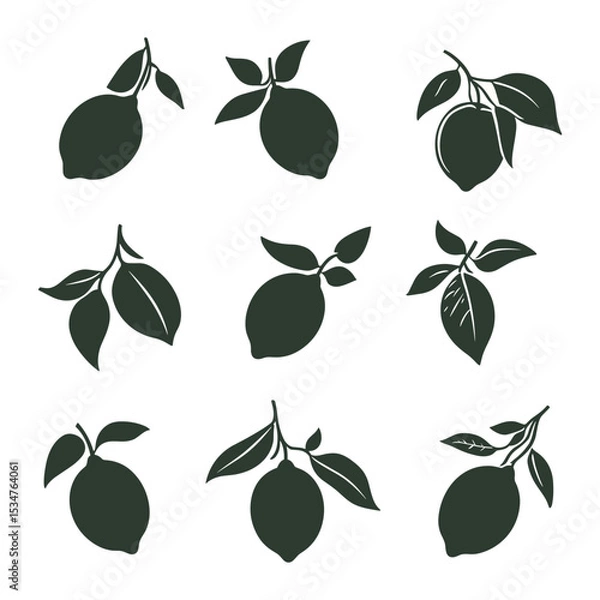 Obraz Set of Lemon Fruits with Leaves - Colorful Citrus Vector Icons