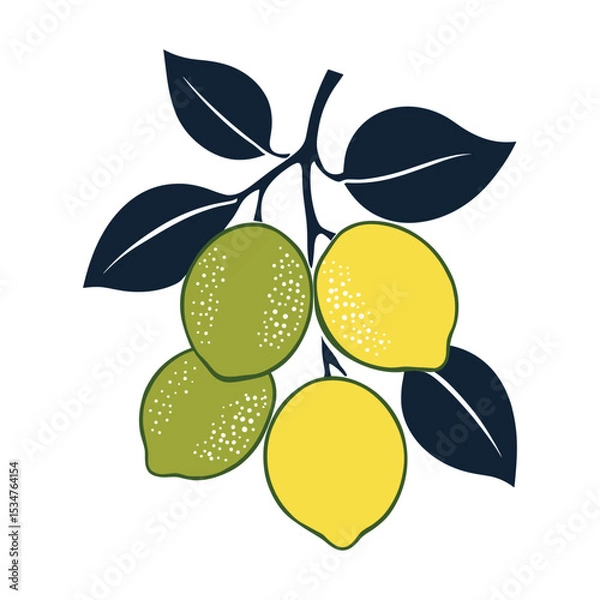 Obraz Lemon Branch Silhouette with Dotted Texture Fruits and Leaves Vector