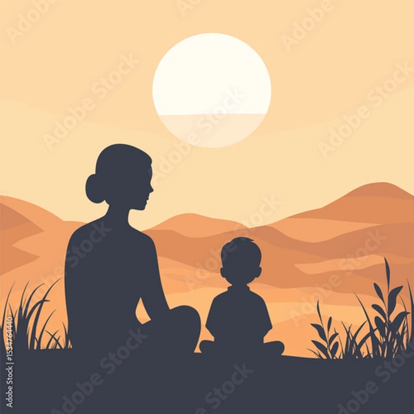 Obraz Tropical Beach Scene with Hula Dancer Silhouette and Palm Tree Vector