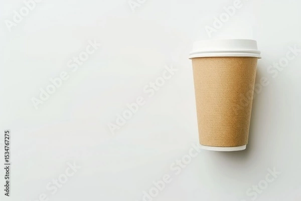 Fototapeta High Definition Visual of Paper Disposable Cup on a White Background Flat Lay