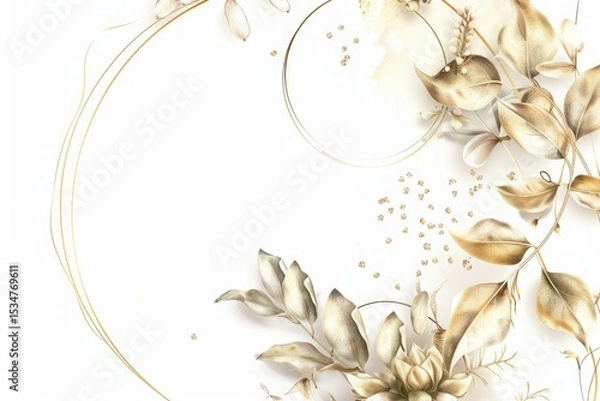 Fototapeta Ultra Quality Image of Botanical Gold Wedding Frame with Eucalyptus Leaves