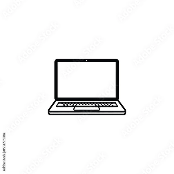 Fototapeta Stylized Black and White Laptop Outline with Blank Screen, Isolated on White Background