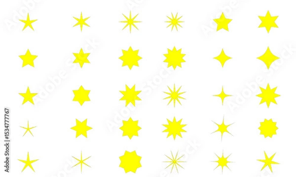 Obraz 黄色のいろいろな形の星とキラキラ素材ベクターセット