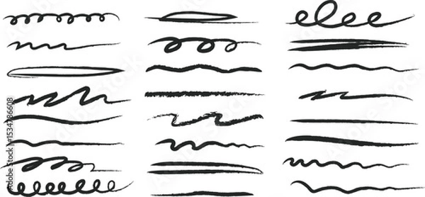 Fototapeta Hand drawn line brush doodle stroke, pen sketch vector texture. Crayon, chalk, pencil underline and grunge scribble shapes for emphasis, highlight, marker art, poster, or design.