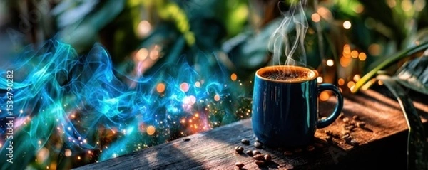 Obraz Savoring fresh brewed coffee cozy  beverage photography tranquil environment close-up perspective serenity concept