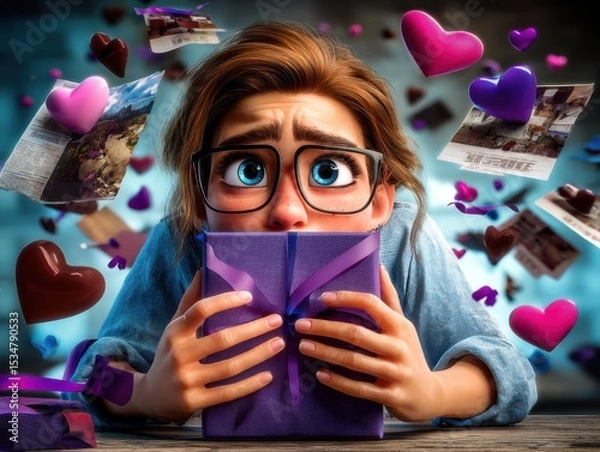 Obraz Emotional gift unwrapping moment cozy room digital artwork vibrant colors close-up anticipation and surprise